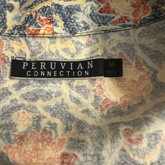 Peruvian Connection Blue Multicolor Floral Print Robe M - Picture 2 of 2